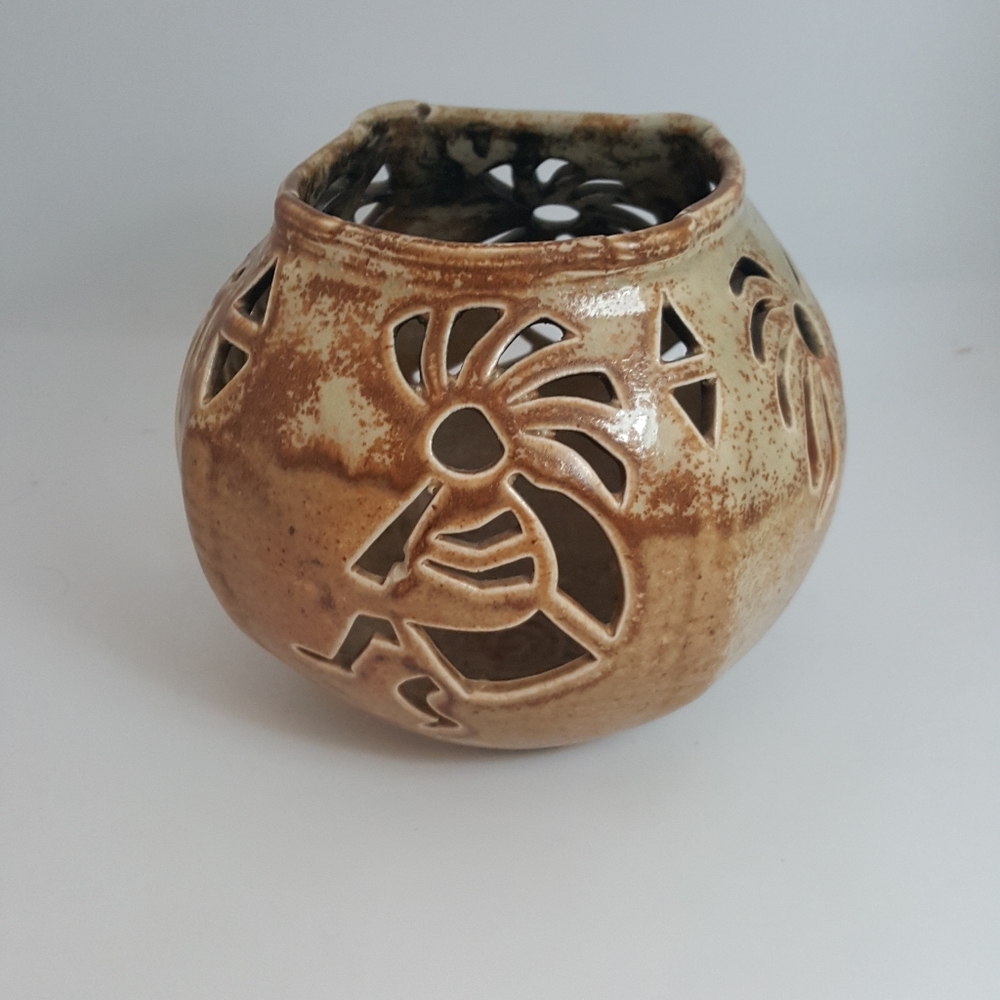 Raku Gallery Kokopelli Vase Tea Light Cut Out 1996